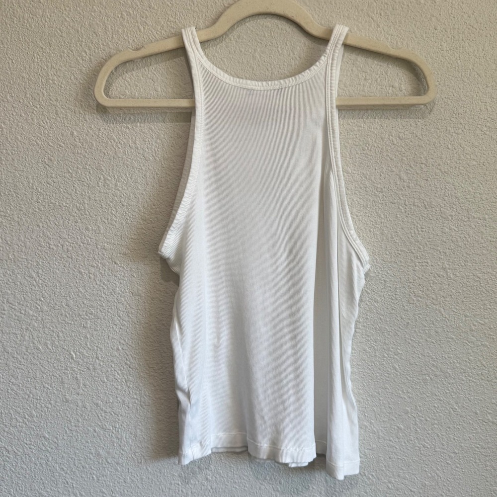 Massimo Dutti White Ribbed Racerback Tank Top XL Made in Portugal Cotton Minimal - Picture 8 of 10